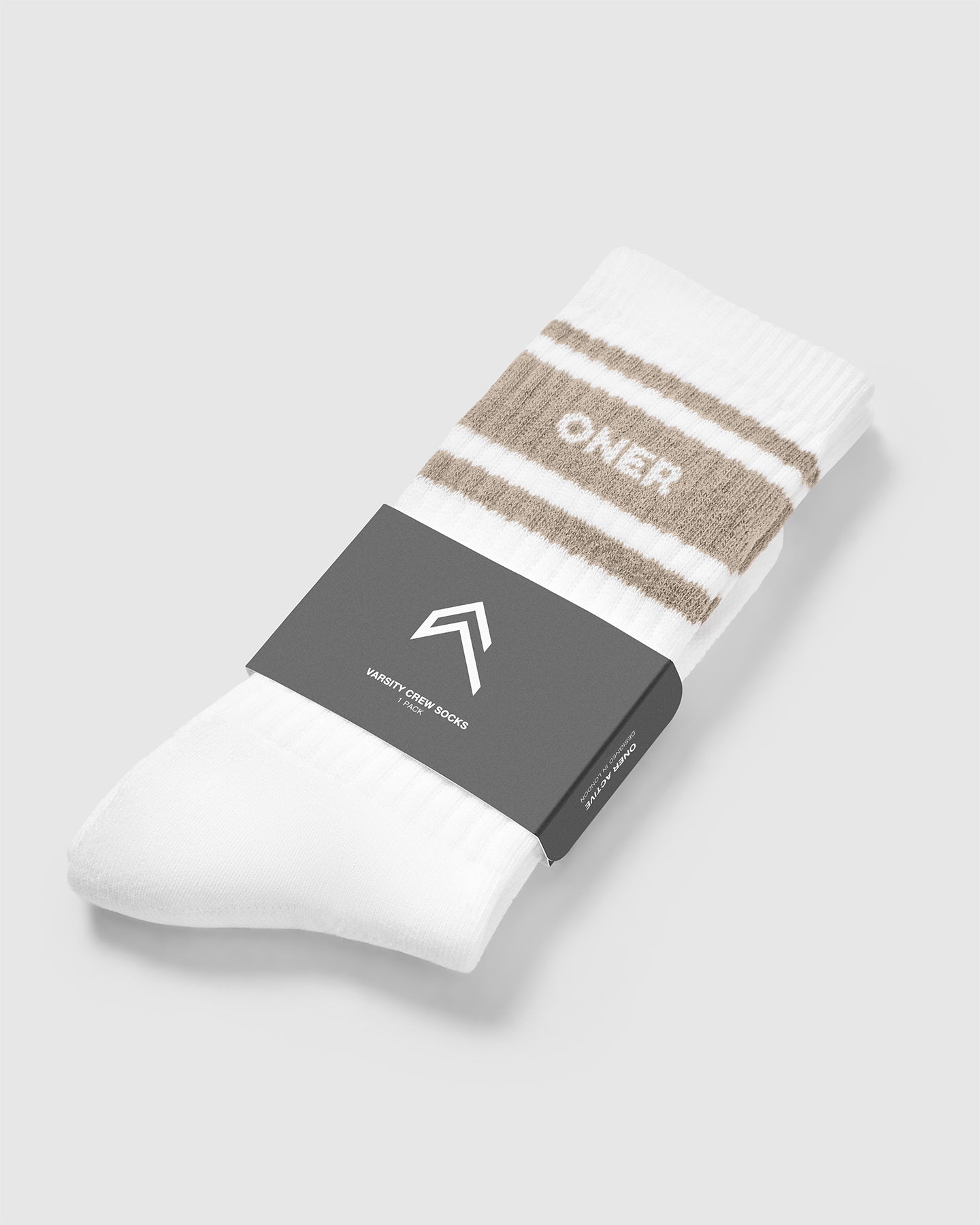 Varsity Long Crew Socks 1 Pack | White/Moss Brown