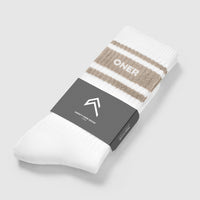 Varsity Long Crew Socks 1 Pack | White/Moss Brown