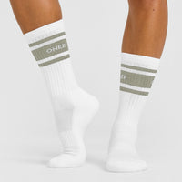 Varsity Long Crew Socks 1 Pack | White/Sage