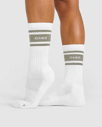 Varsity Long Crew Socks 1 Pack | White/Sage