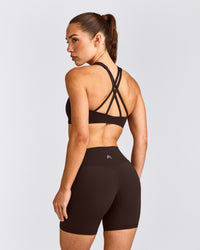 EasyLift™ High Neck Sports Bra with Grey Logo | 70% Cocoa