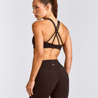 EasyLift™ High Neck Sports Bra with Grey Logo | 70% Cocoa