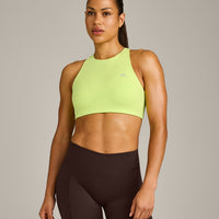 EasyLift™ High Neck Sports Bra with Grey Logo | Citrus Green