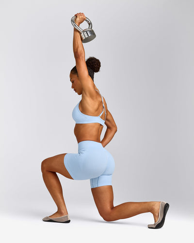 EnhanceLift™ Seamless Shorts with Grey Logo | Powdered Blue