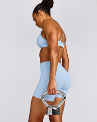EnhanceLift™ Seamless Shorts with Grey Logo | Powdered Blue
