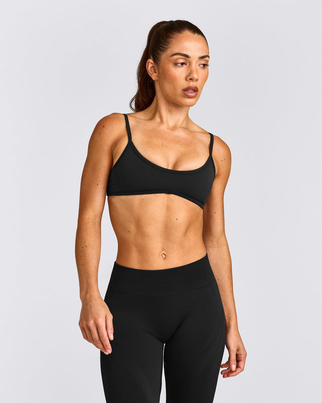 EnhanceLift™ Seamless Minimal Bralette with Grey Logo | Black