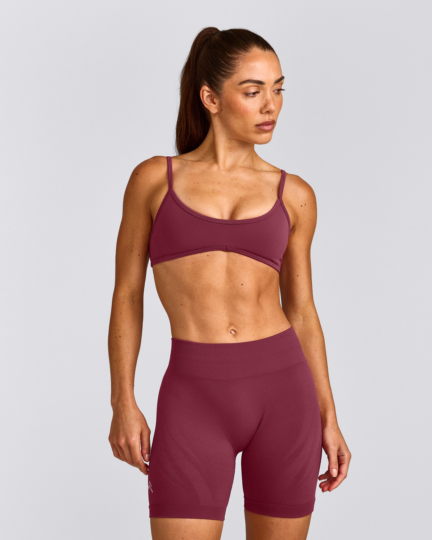 EnhanceLift™ Seamless Minimal Bralette with Grey Logo | Burnt Maroon Red