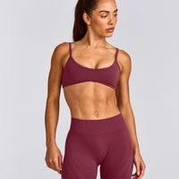 EnhanceLift™ Seamless Minimal Bralette with Grey Logo | Burnt Maroon Red