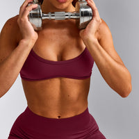 EnhanceLift™ Seamless Minimal Bralette with Grey Logo | Burnt Maroon Red
