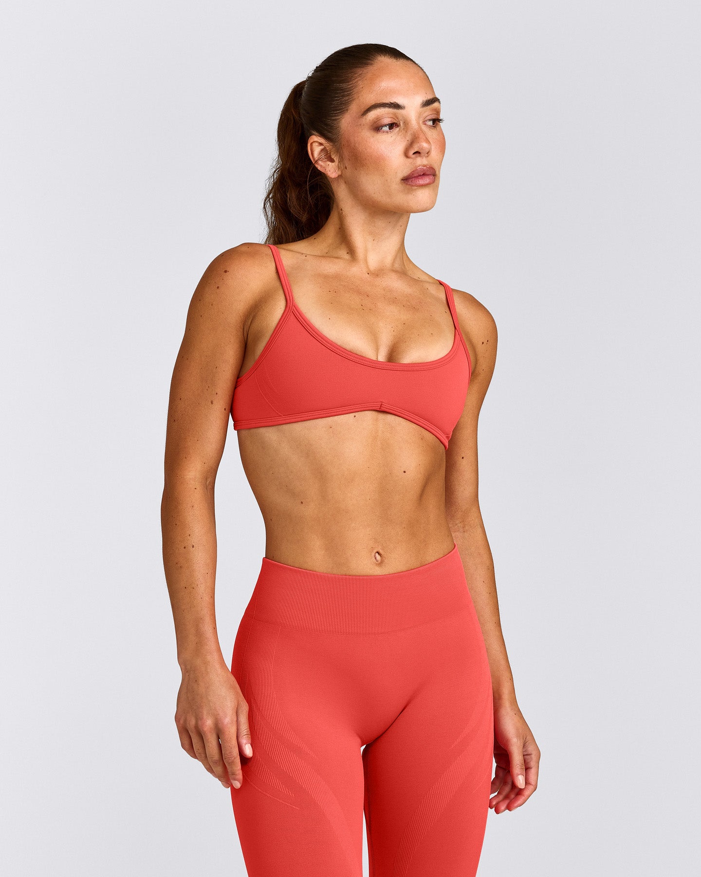 EnhanceLift™ Seamless Minimal Bralette with Grey Logo | Dark Charged Coral
