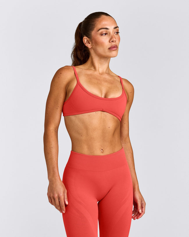 EnhanceLift™ Seamless Minimal Bralette with Grey Logo | Dark Charged Coral