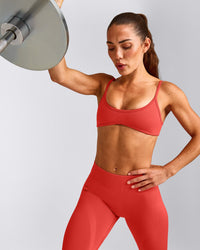 EnhanceLift™ Seamless Minimal Bralette with Grey Logo | Dark Charged Coral