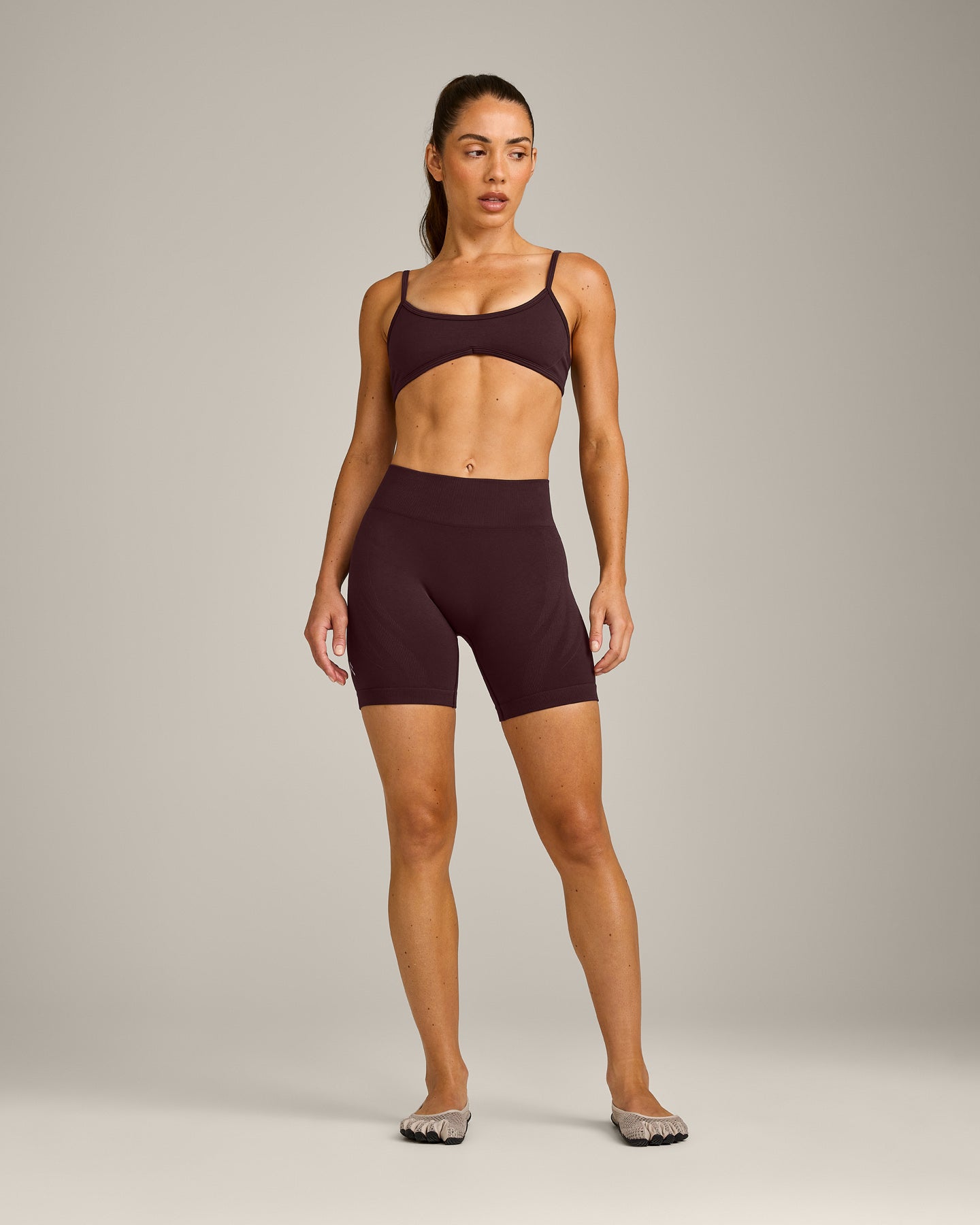 EnhanceLift™ Seamless Minimal Bralette with Grey Logo | Plum Brown