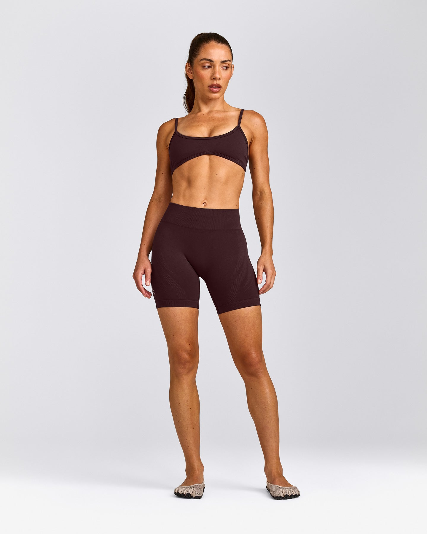 EnhanceLift™ Seamless Minimal Bralette with Grey Logo | Plum Brown