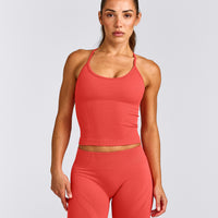EnhanceLift™ Seamless Strappy Racer Tank Top with Built in Bra Shelf | Dark Charged Coral
