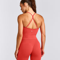 EnhanceLift™ Seamless Strappy Racer Tank Top with Built in Bra Shelf | Dark Charged Coral