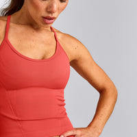 EnhanceLift™ Seamless Strappy Racer Tank Top with Built in Bra Shelf | Dark Charged Coral