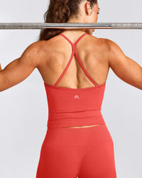 EnhanceLift™ Seamless Strappy Racer Tank Top with Built in Bra Shelf | Dark Charged Coral