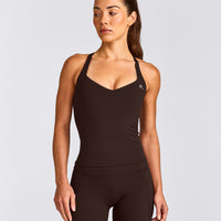 UnifiedMove™ T Back Mid Vest with Built in Bra Shelf with Reflective Logo | 70% Cocoa