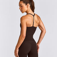 UnifiedMove™ T Back Mid Vest with Built in Bra Shelf with Reflective Logo | 70% Cocoa