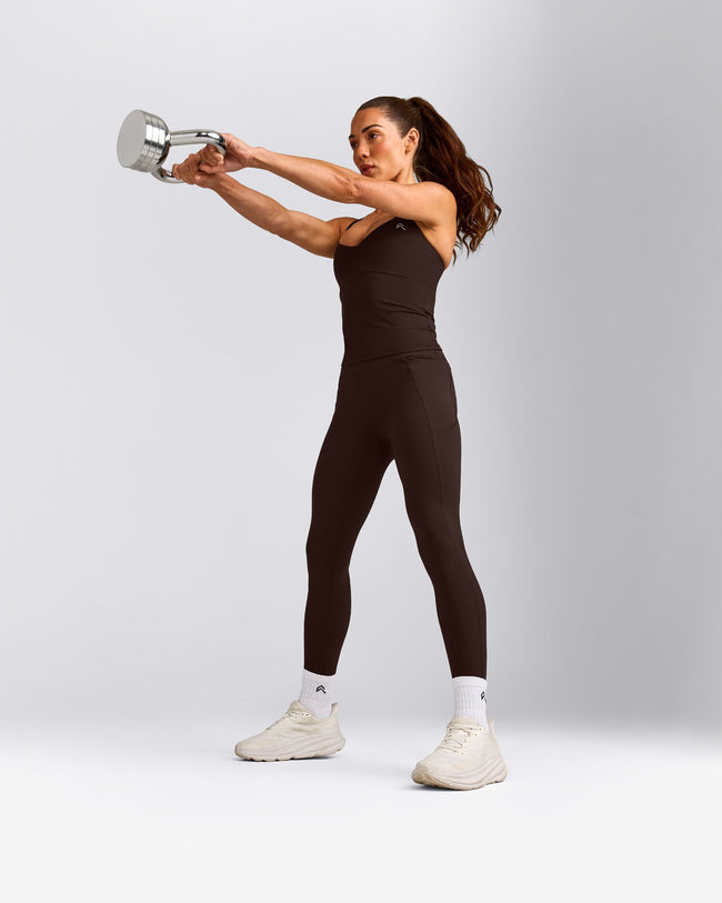 UnifiedMove™ T Back Mid Vest with Built in Bra Shelf with Reflective Logo | 70% Cocoa
