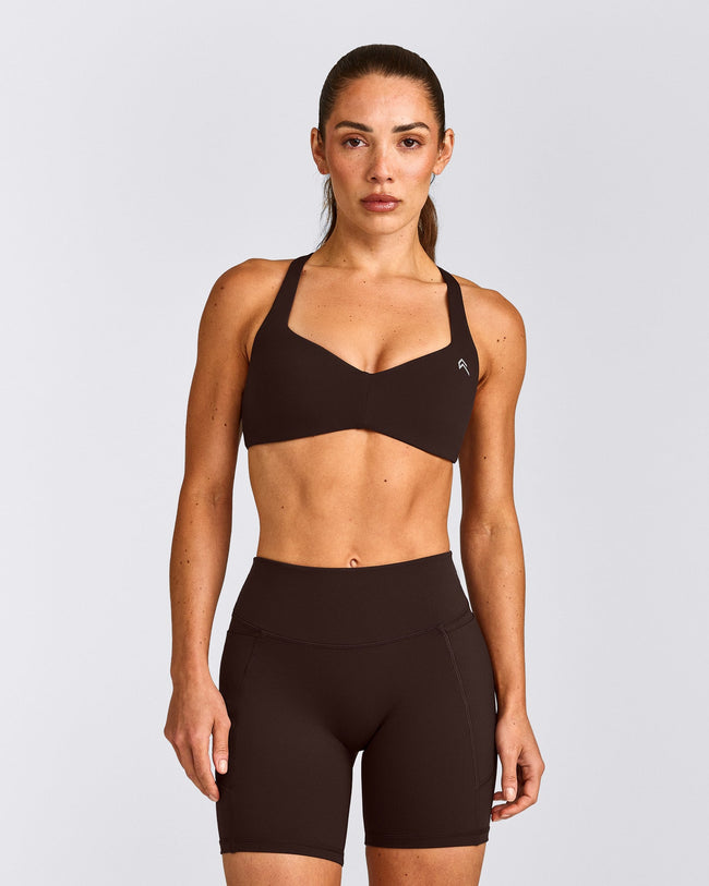 UnifiedMove™ T Back Minimal Bralette with Reflective Logo | 70% Cocoa