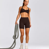 UnifiedMove™ T Back Minimal Bralette with Reflective Logo | 70% Cocoa
