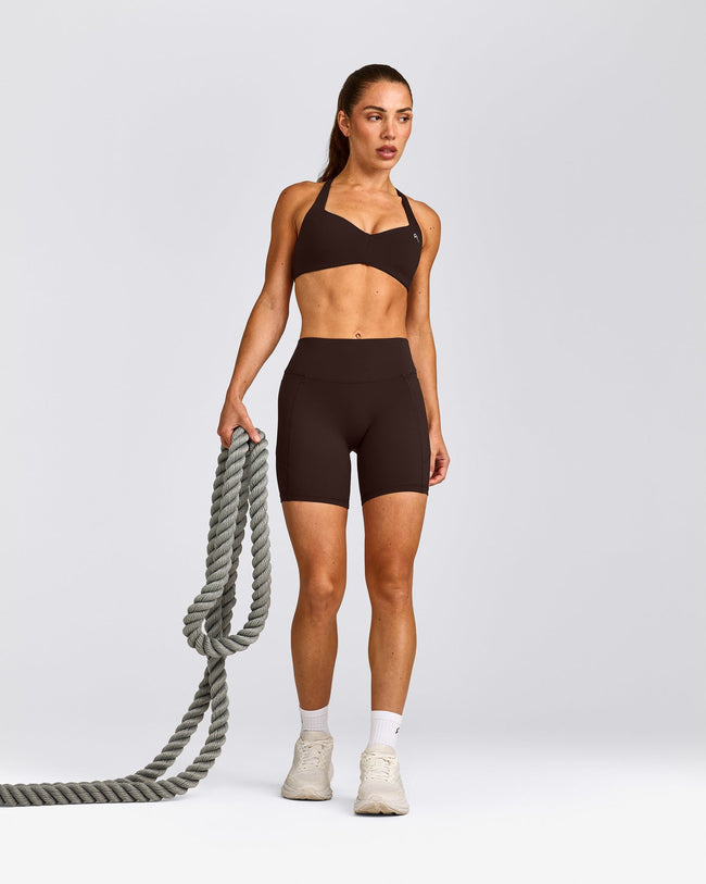 UnifiedMove™ T Back Minimal Bralette with Reflective Logo | 70% Cocoa