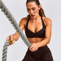 UnifiedMove™ T Back Minimal Bralette with Reflective Logo | 70% Cocoa