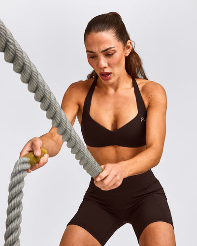 UnifiedMove™ T Back Minimal Bralette with Reflective Logo | 70% Cocoa