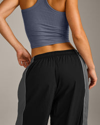 Oversized Contrast Piped Woven Straight Leg Track Bottoms | Black
