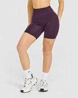 Timeless High Waisted Shorts with White Logo | Blackberry Purple