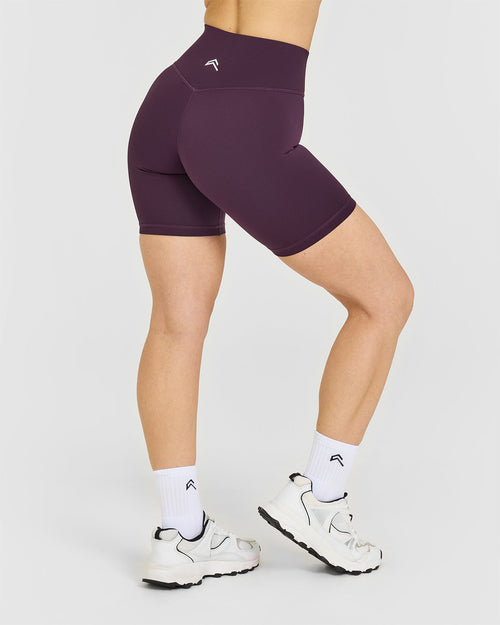 Timeless High Waisted Shorts with White Logo | Blackberry Purple