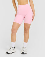 Timeless High Waisted Shorts with White Logo | Petal Pink