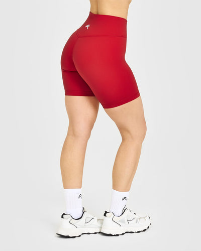 Timeless High Waisted Shorts with White Logo | Toasted Red