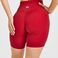 Timeless High Waisted Shorts with White Logo | Toasted Red