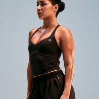 UnifiedMove™ T Back Mid Vest with Built in Bra Shelf with Reflective Logo | 70% Cocoa