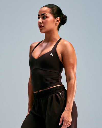 UnifiedMove™ T Back Mid Vest with Built in Bra Shelf with Reflective Logo | 70% Cocoa