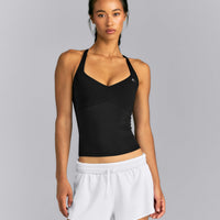 UnifiedMove™ T Back Mid Tank Top with Gel Pockets and Built in Bra Shelf | Black