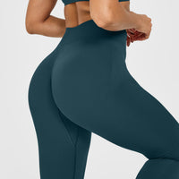 EnhanceLift™ Seamless Leggings with White Logo | Washed Oil Blue