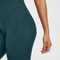 EnhanceLift™ Seamless Leggings with White Logo | Washed Oil Blue