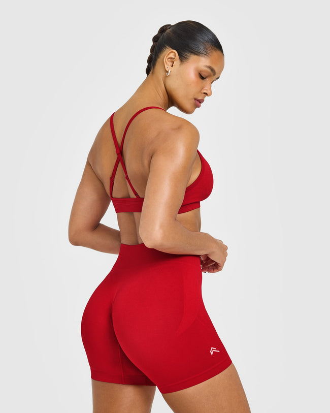 EnhanceLift™ Seamless Strappy Sports Bra with White Logo | Light Toasted Red