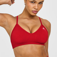 EnhanceLift™ Seamless Strappy Sports Bra with White Logo | Light Toasted Red