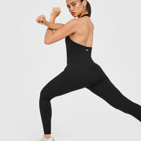 SoftMotion™ Halter Neck All In One Long with White Logo | Black