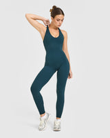 SoftMotion™ Halter Neck All In One Long with White Logo | Oil Blue