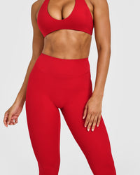 SoftMotion™ High Waisted Leggings with White Logo | Light Toasted Red