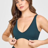 SoftMotion™ Scoop Back Bralette with White Logo | Oil Blue