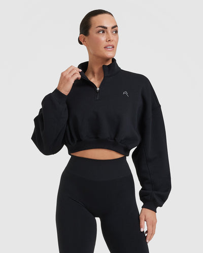 All Day Cosy Crop 1 4 Zip Sweatshirt Black