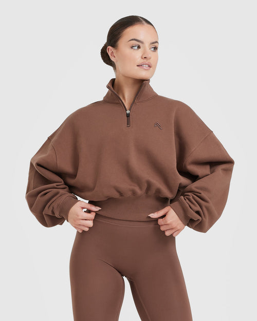 Oner Modal All Day Crop 1/4 Zip Sweatshirt | Chestnut