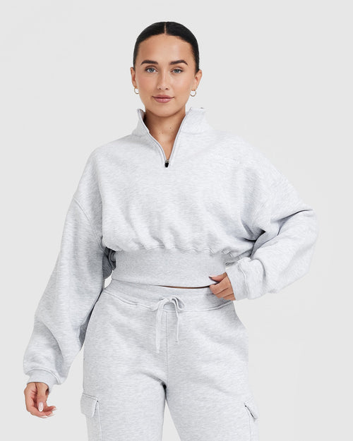 Oner Modal All Day Est 2020 Crop 1/4 Zip Sweatshirt | Light Grey Marl